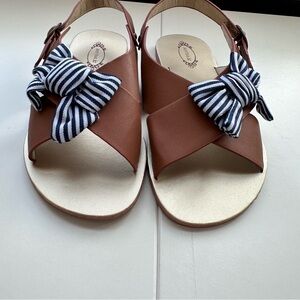 Joyfolie Brown Sandals with Navy Striped Bow